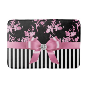 Glam roze bow-roze Stencil-zwart witte instripes Badmat