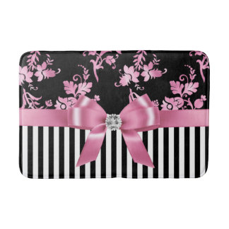 Glam roze bow-roze Stencil-zwart witte instripes Badmat