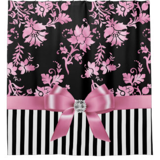 Glam roze bow-roze Stencil-zwart witte instripes Douchegordijn