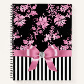 Glam roze bow-roze Stencil-zwart witte instripes Notitieboek (Voorkant)