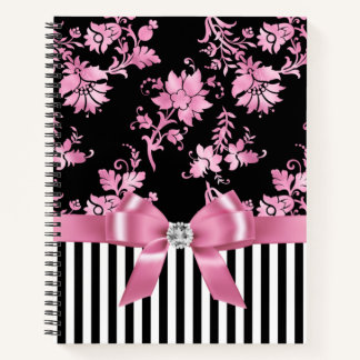 Glam roze bow-roze Stencil-zwart witte instripes Notitieboek