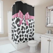 Glam Roze Bow-Sneeuwluipaard Afdrukzwart Douchegordijn (In situ)
