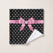 Glam Roze Bow-White Polka Dots-Black Bad Handdoek (Wasdoekje)