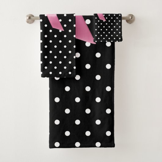 Glam Roze Bow-White Polka Dots-Black Bath Towel Se Bad Handdoek (Insitu)