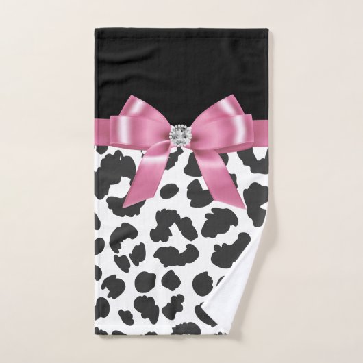Glam Roze Bow-Witte luipaard Afdruk zwart Bad Handdoek (Handdoek)