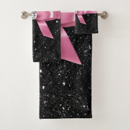 Glam Roze Bow-Zebra Afdrukken - Zwarte pekeltjes Bad Handdoek