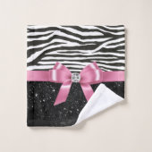 Glam Roze Bow-Zebra Afdrukken - Zwarte pekeltjes Bad Handdoek (Wasdoekje)