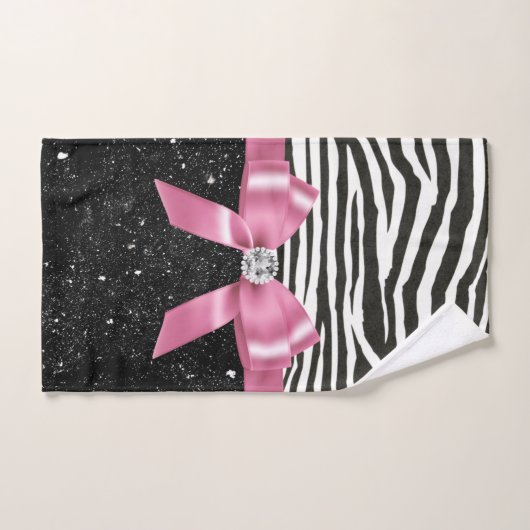 Glam Roze Bow-Zebra Afdrukken - Zwarte pekeltjes Bad Handdoek (Handdoek)