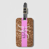 Glam Roze & Bronze Glitter Sparkles Monogram Bagagelabel (Voorkant (verticaal))