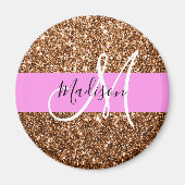 Glam Roze & Bronze Glitter Sparkles Monogram Magneet (Voorkant)