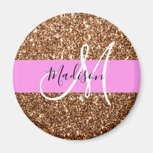 Glam Roze & Bronze Glitter Sparkles Monogram Magneet