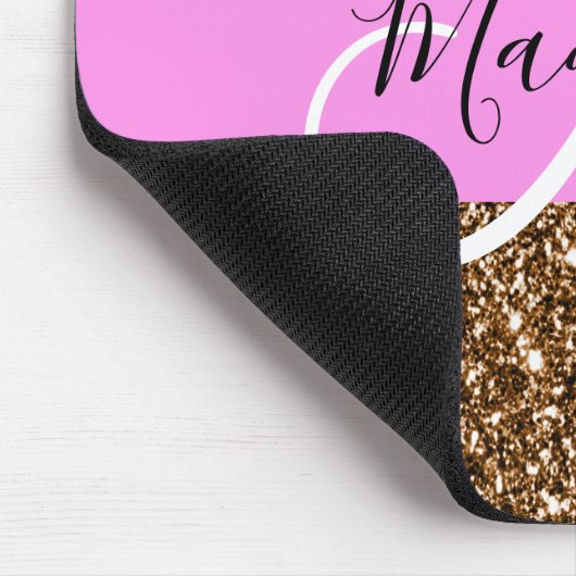 Glam Roze & Bronze Glitter Sparkles Monogram Muismat (Hoek)