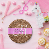 Glam Roze & Bronze Glitter Sparkles Monogram Papieren Bordje (Feest)