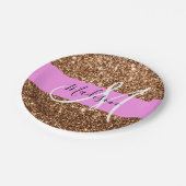 Glam Roze & Bronze Glitter Sparkles Monogram Papieren Bordje (Gekanteld)