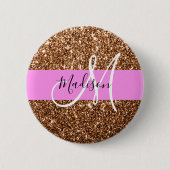 Glam Roze & Bronze Glitter Sparkles Monogram Ronde Button 5,7 Cm (Voorkant)
