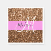 Glam Roze & Bronze Glitter Sparkles Monogram Servet (Voorkant)