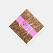 Glam Roze & Bronze Glitter Sparkles Monogram Servet (Hoek)