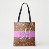 Glam Roze & Bronze Glitter Sparkles Monogram Tote Bag (Voorkant)