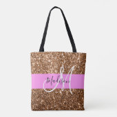 Glam Roze & Bronze Glitter Sparkles Monogram Tote Bag (Achterkant)