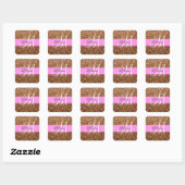 Glam Roze & Bronze Glitter Sparkles Monogram Vierkante Sticker (Vel)