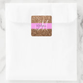 Glam Roze & Bronze Glitter Sparkles Monogram Vierkante Sticker (Tas)