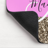 Glam Roze Champagne Gouden Glitters Glans Monogram Muismat (Hoek)