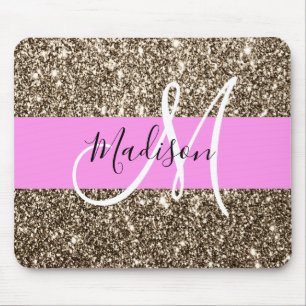 Glam Roze Champagne Gouden Glitters Glans Monogram Muismat