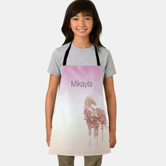 Glam Roze Confetti Glitter Eenhoorn Gepersonalisee Schort (Insitu)