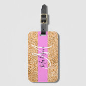 Glam Roze & Copper Glitter Sparkles Monogram Bagagelabel (Voorkant (verticaal))