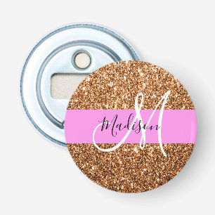 Glam Roze & Copper Glitter Sparkles Monogram Button Flesopener
