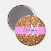 Glam Roze & Copper Glitter Sparkles Monogram Magneet (Voorkant / Achterkant)