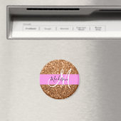 Glam Roze & Copper Glitter Sparkles Monogram Magneet (Insitu (Vaatwasser))