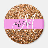 Glam Roze & Copper Glitter Sparkles Monogram Magneet (Voorkant)