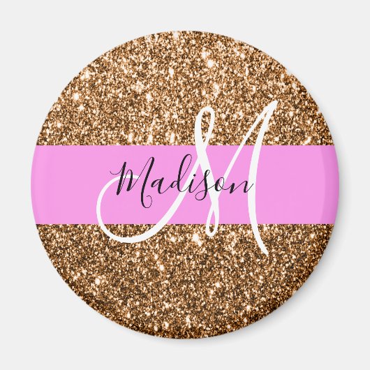 Glam Roze & Copper Glitter Sparkles Monogram Magneet (Voorkant)