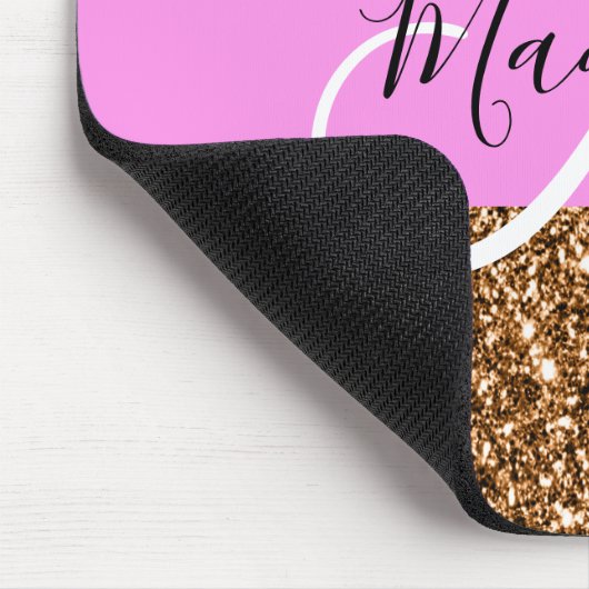 Glam Roze & Copper Glitter Sparkles Monogram Muismat (Hoek)