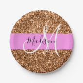 Glam Roze & Copper Glitter Sparkles Monogram Papieren Bordje (Voorkant)