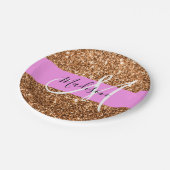 Glam Roze & Copper Glitter Sparkles Monogram Papieren Bordje (Gekanteld)