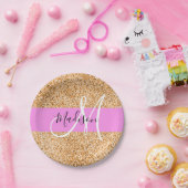 Glam Roze & Copper Glitter Sparkles Monogram Papieren Bordje (Feest)