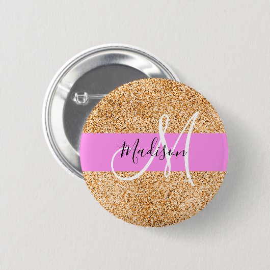 Glam Roze & Copper Glitter Sparkles Monogram Ronde Button 5,7 Cm (Voorkant /achterkant)