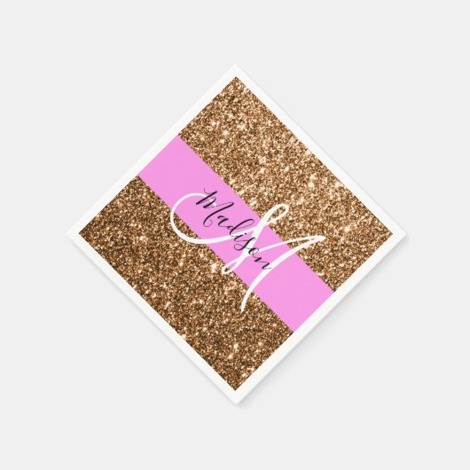 Glam Roze & Copper Glitter Sparkles Monogram Servet (Hoek)