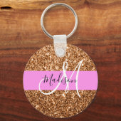 Glam Roze & Copper Glitter Sparkles Monogram Sleutelhanger (Voorkant)