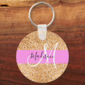 Glam Roze & Copper Glitter Sparkles Monogram Sleutelhanger (Voorkant)