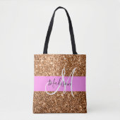 Glam Roze & Copper Glitter Sparkles Monogram Tote Bag (Voorkant)