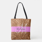 Glam Roze & Copper Glitter Sparkles Monogram Tote Bag (Achterkant)
