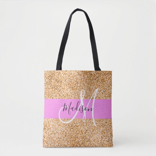 Glam Roze & Copper Glitter Sparkles Monogram Tote Bag (Voorkant)