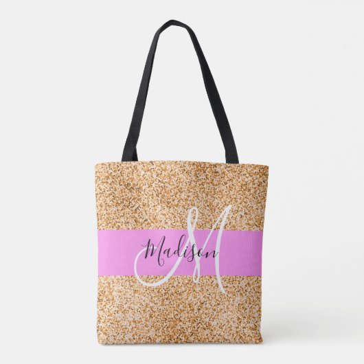 Glam Roze & Copper Glitter Sparkles Monogram Tote Bag (Achterkant)