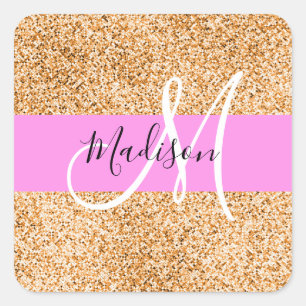 Glam Roze & Copper Glitter Sparkles Monogram Vierkante Sticker