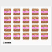 Glam Roze & Copper Glitter Sparkles Monogram Vierkante Sticker (Vel)