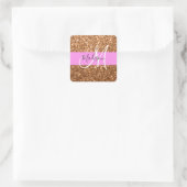 Glam Roze & Copper Glitter Sparkles Monogram Vierkante Sticker (Tas)