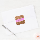 Glam Roze & Copper Glitter Sparkles Monogram Vierkante Sticker (Envelop)
